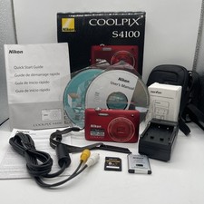 NIKON COOLPIX S4100 Red Digital Camera COMPLETE Set w/Case, Battery/charg & SD