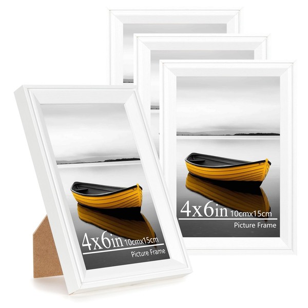 Bilderrahmen Weiß Holzrahmen Fotorahmen Wand Tischaufsteller 10X15Cm 4Er Set-image