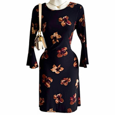 Tommy Hilfiger Floral Fit & Flare Dress Black Brown Size 2