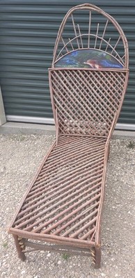 Vintage Willow Hand Made Chaise Lounge Chair W/ stained Glass Head Piece 