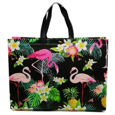 Reusable Tote Shopping Bags Flamingo Flower Print Non-Woven Foldable Eco Handbag