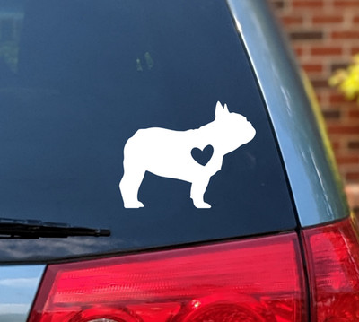 Frenchie w/ Heart Permanent Vinyl Decal | For Cars Water Bottles Laptops & More