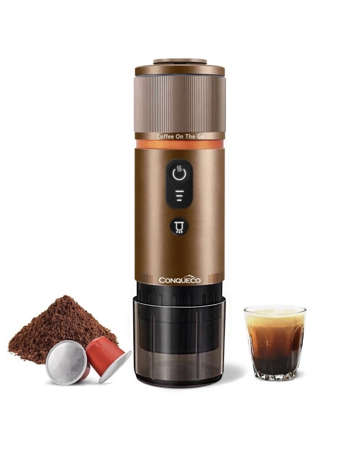 Conqueco 12 V Portable Espresso Coffee Machine Travel - Brown