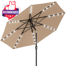 9ft Patio Umbrella With Solar Lights, 32 Lighted Pool Umbrella W/tilt And Crank