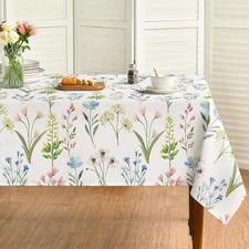 Spring Tablecloth 60 84 Inch Rectangular, Wildflowers Floral Herbs Elegant Washa