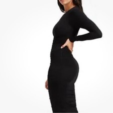 Good American Ruched Black Bodycon Dress, Cocktails, Party, Taylor Swift Style S