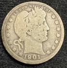 1901 Barber Silver Quarter - Very Good