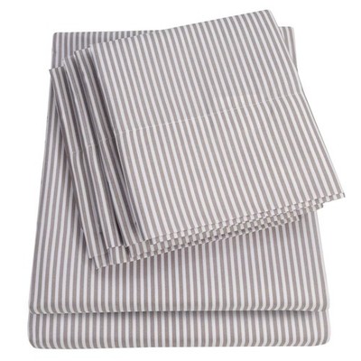 Queen Sheets Stripe Grey - 6 Piece 1500 Supreme Collection Fine Brushed Microfib