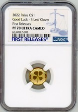 2022 Palau 4 Four Leaf Clover .999 1g Gold $1 Coin NGC PF70 FIRST RELEASE