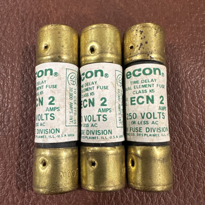 3x Fuse ECON ECN-2, 2A, 250V Fuses Time Delay Dual Element K5
