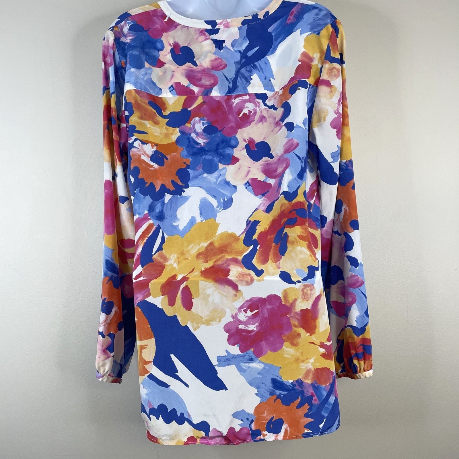 Tyler Boe Tunic Top Womens Small 100% Silk Beachy Coastal Floral Artsy Popover