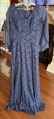 Size 16W Womens Long Formal Dress By SLYN. Wedge Wood Blue Sequined And Glass