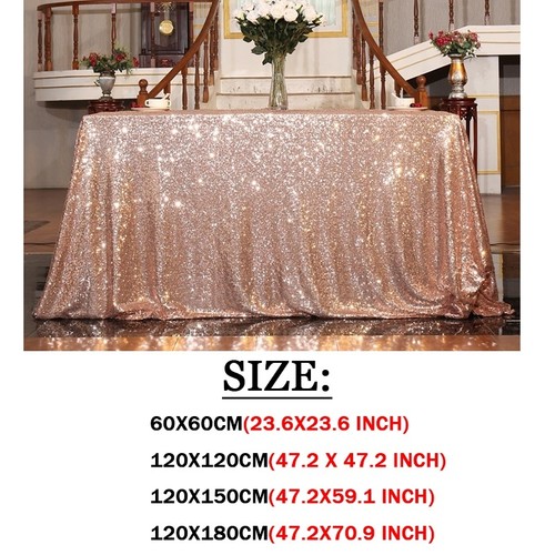 Cubierta de mantel rectangular lentejuelas brillantes oro rosa plata boda fiesta decoración - Imagen 2 de 26