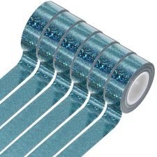 6 Rolls Holographic Tape Decorative Tape 0.6 Inch x 5.5 Yards, Cyan