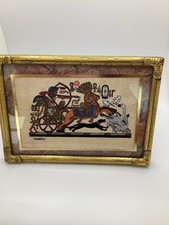 Vintage Egyptian Painting Pharaoh In Chariot on Papyrus Paper In 5x7 Gold Frame