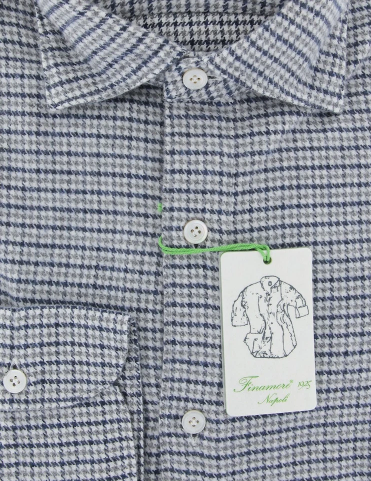 Camisa de franela pata de gallo gris Finamore Napoli - Extra delgada - (PF) Foto 2 de 4