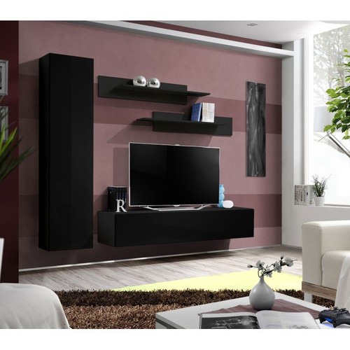 Meuble TV Mural Design soldes "Fly I" 210cm Noir