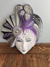Vtg Hand Painted Masquerade Venetian Wall Mask Original Venezia Italy Purple