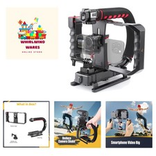 Camera Smartphone Handheld Stabilizer, Triple Cold-Shoe Handle Grip Compatibl...