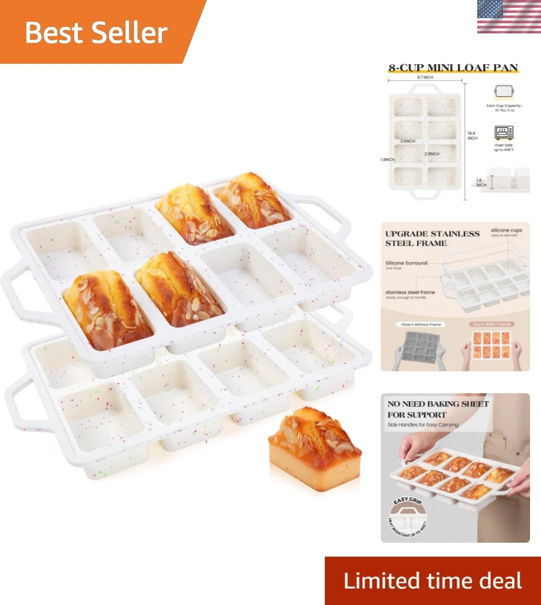 2 Pcs Mini Loaf Pans - Nonstick Silicone Bakeware with Reinforced Frame in Cream