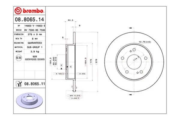 For Nissan Maxima 95-03 Brembo UV Coated Series Plain Solid Rear Brake Rotor — 第 2/4 张图片