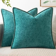 MIULEE Pack of 2 Couch Throw Pillow Covers 18x18 Inch Coastal Teal Farmhouse ...