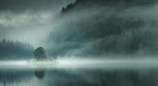 Landscape nature lake mist mountains morning forest Custom Gaming Mat Desk