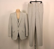 Men's VTG NOS 70s Light Grey Leisure Suit Sz 42 Long 1970s Polyester Disco 3 PC