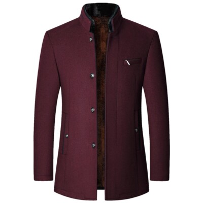 Men's Woolen Blend Jacket Stand Collar Casual Business Coat | eBay