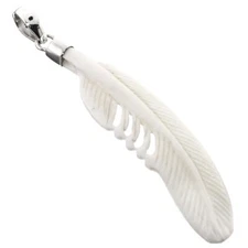 925 Sterling Silver Handcarved Feather Bison Bone Carving Pendant, 2 3/8"