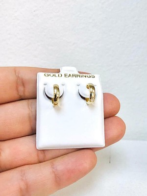 10K Gelbgold Damen Huggies Reifen Ohrringe 12x12 mm, klassische Reifen Ohrringe.  
