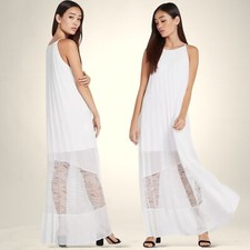 New $148 BCBGENERATION Pleated Ethereal Maxi Dress Lace Prom Trapeze White 