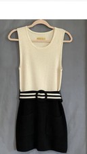 Alice + Olivia Merino Wool Black Cream Sleeveless Short Pockets Dress Sz S