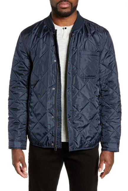 $258 Cole Haan Стеганая водостойкая куртка из полиэстера темно-синего цвета, размер S