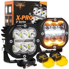 2x Auxbeam 3 84w Led Pods Spot Flood Combo Driving Lights Amber Black Cover 2x Auxbeam 3 84w Led Pods Spot Flood Combo Driving Lights Amber Black Cover