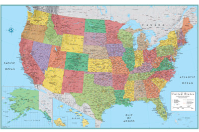 18x29inch USA Map of America US Poster Wall Print Chart Decor Classroom Mural