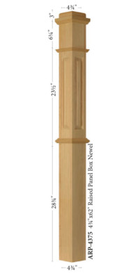 ARP-4375 Red Oak Actual Raised Panel Box Newel Post