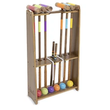 GoSports Premium Wood Stained 6 Player Croquet Set with Handcrafted Wooden Stand