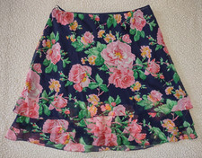 Lauren Ralph Lauren blue pink floral layered 100 Silk skirt ladies size 12