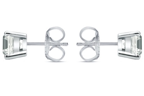 5 Ct Cushion Created Diamond Earrings Studs Real 18K White Gold Basket Push - Picture 3 of 3