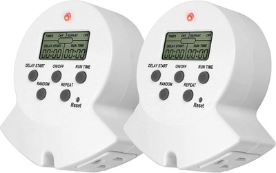 Indoor Timer 2 Grounded Outlet Ez Digital Timer For Clamp Grow Light Aquarium Wh