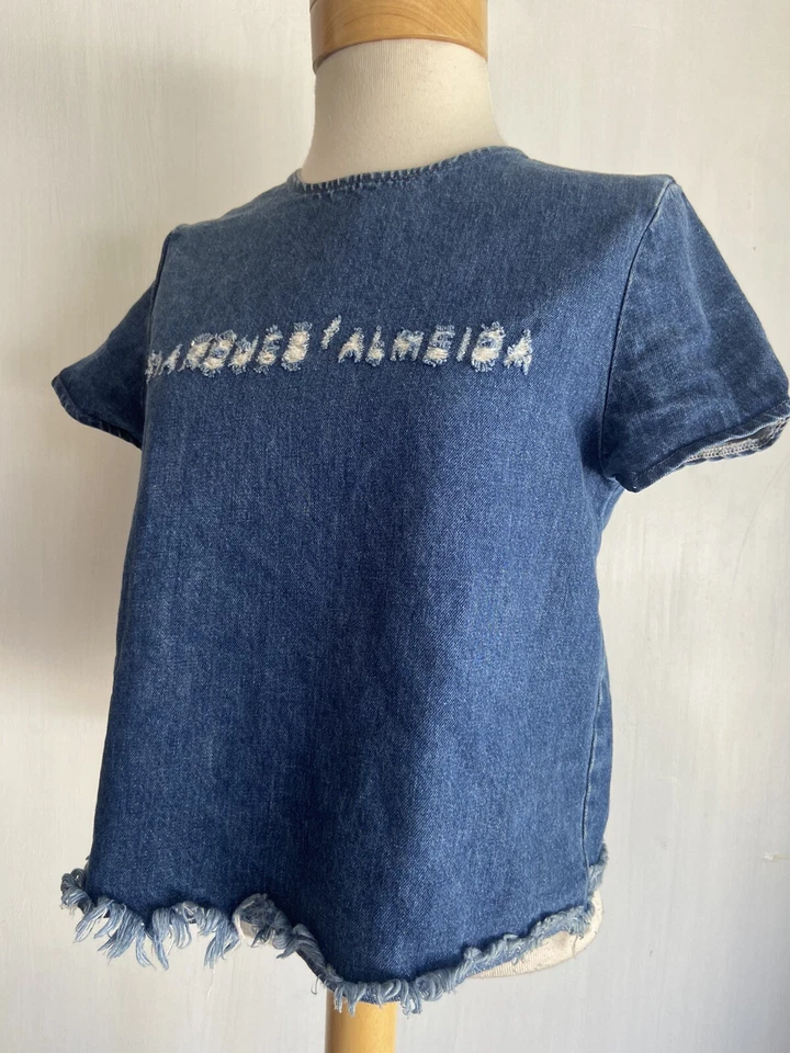Top corto cuadrado deshilachado de mezclilla azul para mujer talla 4 MARQUES ALMEIDA x TOP SHOP Foto 4 de 4