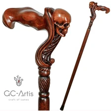 Wooden Skull Head Walking Cane Stick for men Ergonomic Handle Original GC-Artis 