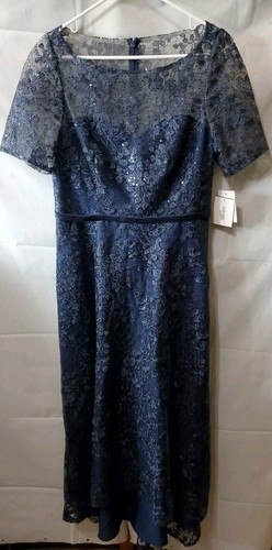 oleg cassini David's Bridal Mother Of Bride Formal Navy Dress Lace & Satin Sz 8 - Picture 4 of 12