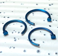 1pc Blue Titanium Plated Surgical Steel Nose Hoop Jewelry 18g 20g 22g, 8mm 10mm