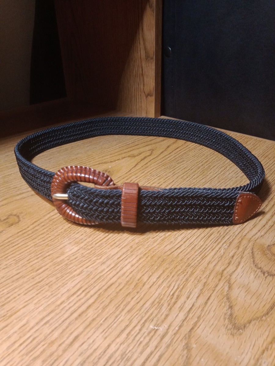 Talbots Womens Belt Braided Woven Stretch Leather Trim Black  display picture 1