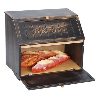 Double Layer Large Bread Box for Kitchen Counter, Design Wooden Large Capacit...