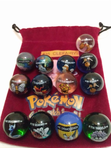 Vintage Pokemon #35 Clefairy Red Collector Bag Pouch & 13 Assorted 3/4" Marbles