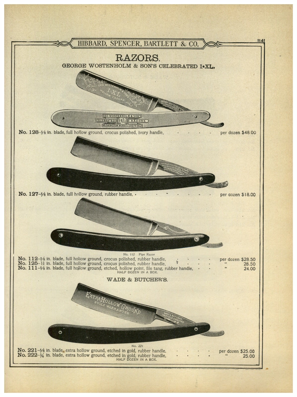 1899 PAPER AD Wade & Butcher Sheffield Straight Razor Wostenholm IXL | eBay