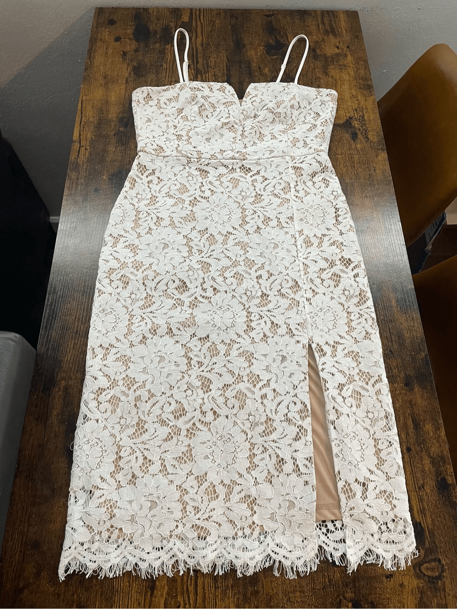 sheer lace applique dress 3D Lace Appliqué Bridal Gown with Sheer Cape Sleeves XS